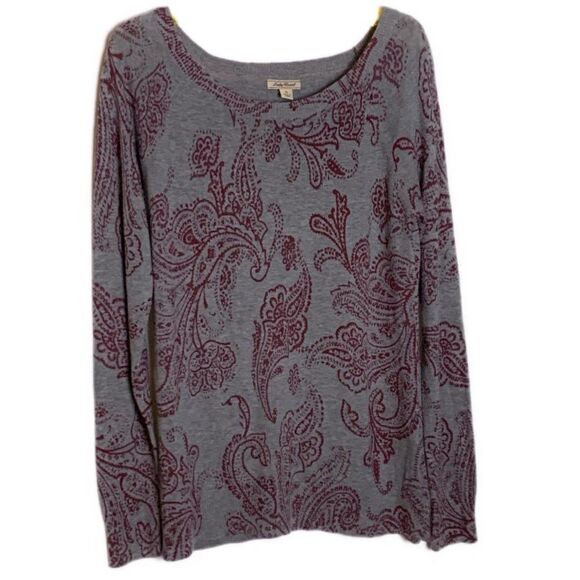 Lucky Brand Long Sleeve Gray Paisley Top, Small - Picture 1 of 4